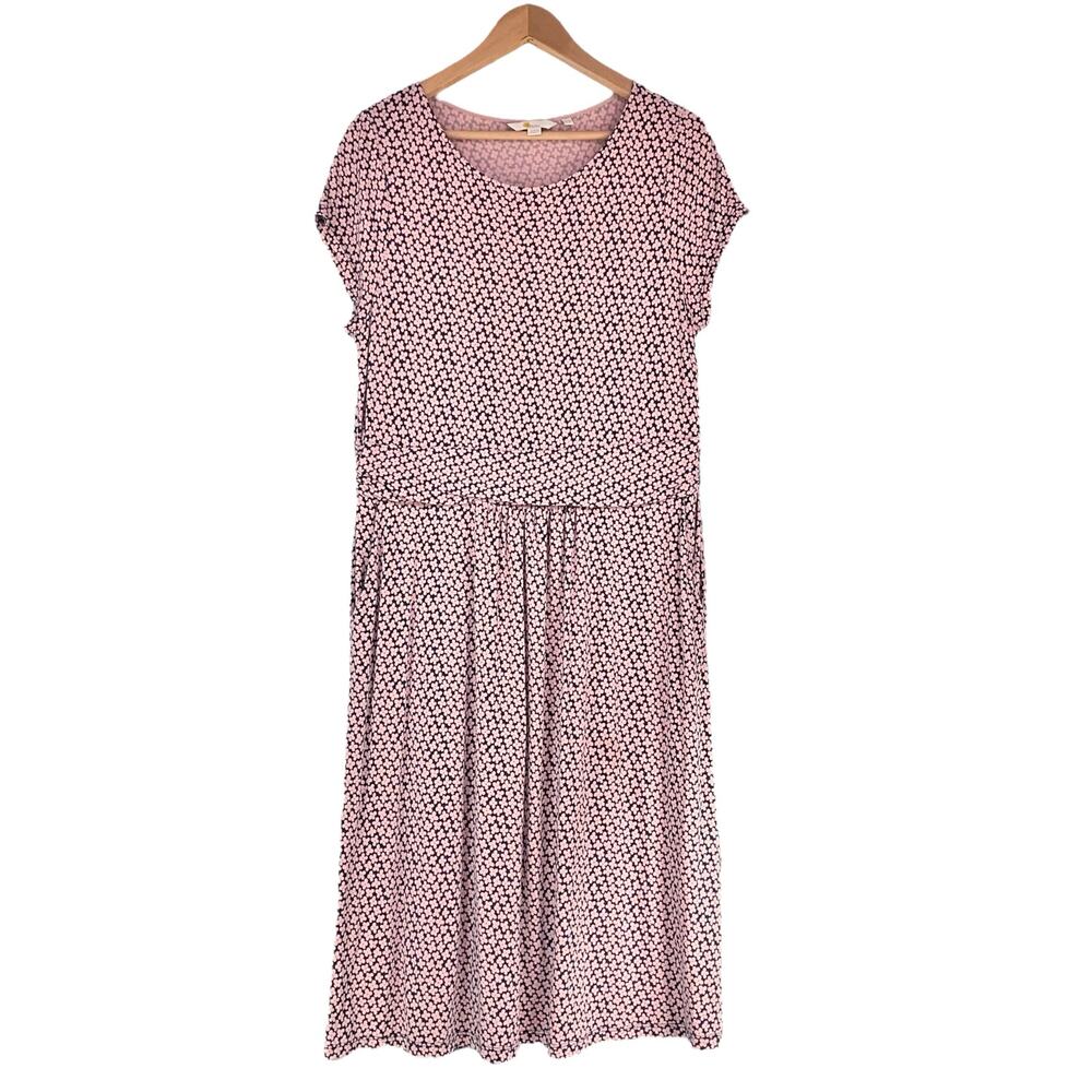 BODEN Amelie Soft Stretch Jersey Dress in Navy Blue & Pink Daisy Print Size 14